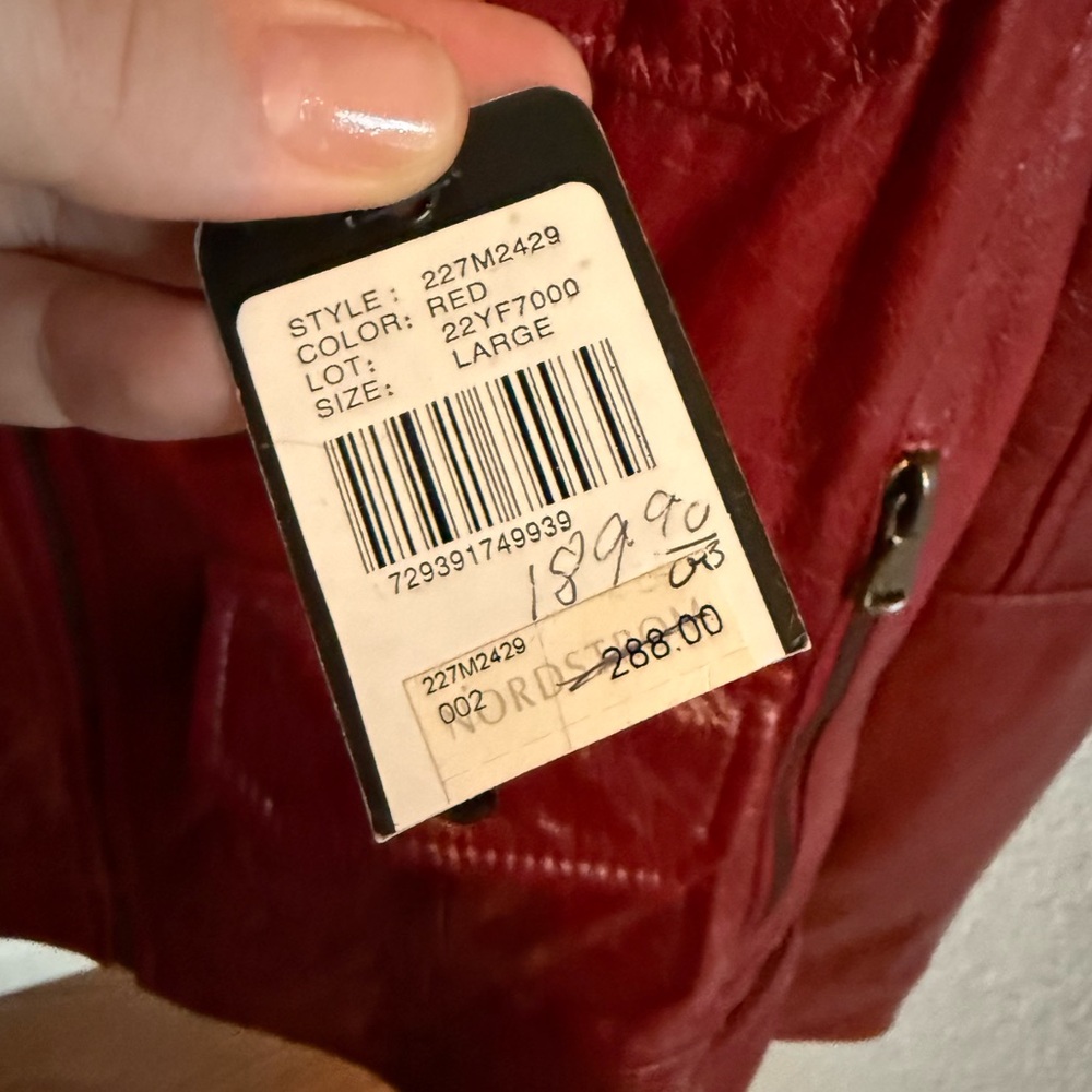 Women's Vintage Guess Los Angeles Maroon Red Leather Jacket Multi Pockets Large - Picture 15 of 15